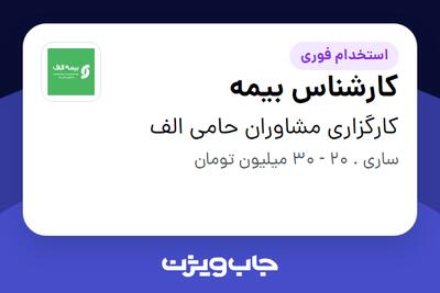  استخدام کارشناس بیمه در کارگزاری مشاوران حامی الف