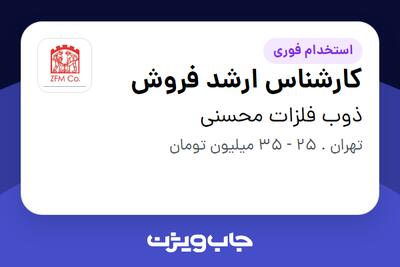  استخدام کارشناس ارشد فروش در ذوب فلزات محسنی