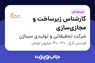  استخدام کارشناس زیرساخت و مجازی‌سازی در شرکت تحقیقاتی و تولیدی سیناژن