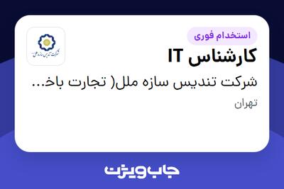  استخدام کارشناس IT - آقا در شرکت تندیس سازه ملل( تجارت باختر سابق)