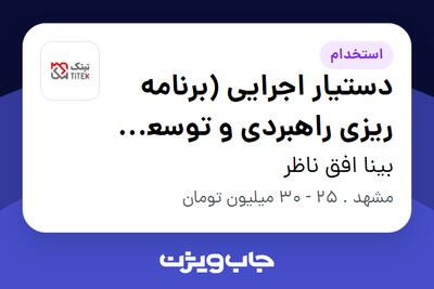  استخدام دستیار اجرایی (برنامه ریزی راهبردی و توسعه بازار) در بینا افق ناظر