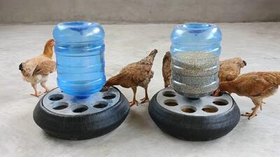  ساخت دانخوری مرغ با یک لاستیک قدیمی؛ دانخوری و آبخوری برای مرغ بدون هزینه اضافی
