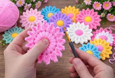  من این گل های قلاب بافی را در رنگ های مختلف درست کردم - خیلی ساده !