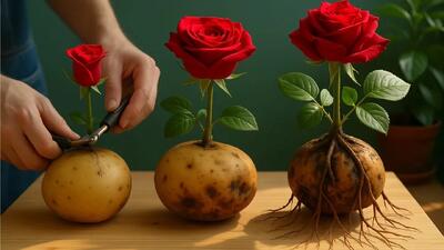  معجزه سیب زمینی برای قلمه گل رز | ریشه زایی در یک شب