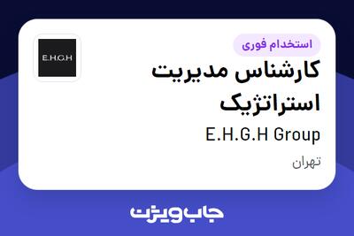  استخدام کارشناس مدیریت استراتژیک در E.H.G.H Group