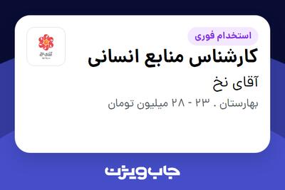  استخدام کارشناس منابع انسانی در آقای نخ