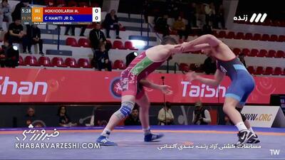  ویدیو| مدال طلای نخودی با پیروزی ۱۰-۰ مقابل کشتی‌گیر آمریکایی - پارس فوتبال