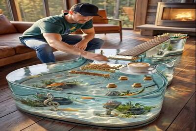  معماری خلاقانه؛ گیتار آکواریومی ساختن روش کافی میخورن ساز میزننو و ماهیا رو میبینن