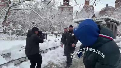  یک مرد 27 ساله در شهر نیویورک به ظن پرتاب گلوله برفی به سمت مأموران پلیس در پارک میدان واشنگتن دستگیر شد