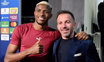  ملاقات و عکس یادگاری ویکتور اوسیمن با اسطوره خود الساندرو دل پیرو پس از بازی یوونتوس و گالاتاسارای