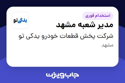  استخدام مدیر شعبه مشهد در شرکت پخش قطعات خودرو یدکی تو