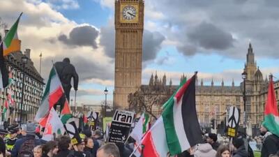  تجمع در مرکز لندن در اعتراض به تجاوز اسرائیل و آمریکا به ایران