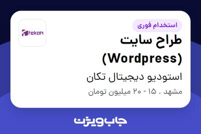  استخدام طراح سایت (Wordpress) در استودیو دیجیتال تکان