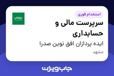 استخدام سرپرست مالی و حسابداری در ایده پردازان افق نوین صدرا