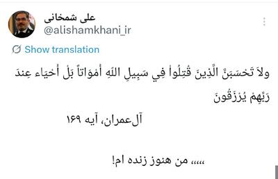  آخرین پست نمادین صفحه شهید دریاسالار علی شمخانی دبیر شورای دفاع