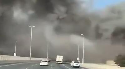  عظمت آتش سوزی مقر آمریکا در بحرین پس از اصابت پرتابه‌های ایران