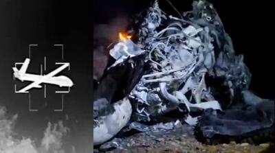  تصاویر لحظه شکار پهپاد هرمس اسرائیل و لاشه پهپاد