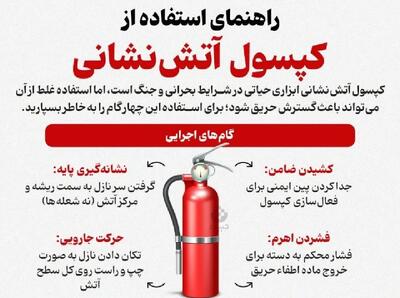  راهنمای استفاده از کپسول آتش‌نشانی (اینفوگرافیک)