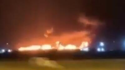  تصاویر آتش سوزی عظیم پایگاه آمریکا در کویت پس از اصابت موشک