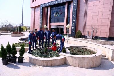  درختکاری جامعه ورزش به یاد رهبر شهید و شهدای اخیر