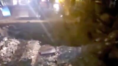  تصویر گودال ایجاد شده در اتوبان سعیدی تهران