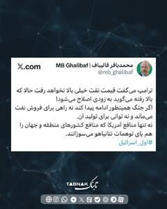  قالیباف: جنگ، منافع کشور‌ها را به پای نتانیاهو می‌سوزاند