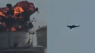  لحظه اصابت پهپاد انتحاری به مخازن نفت عمان