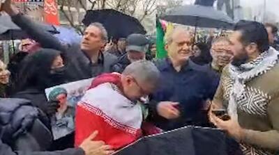  تصاویر پزشکیان، اژه‌ای، رادان، لاریجانی و دیگر مقامات در راهپیمایی روش قدس