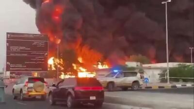  تصاویری جدید از آتش سوزی مهیب در فرودگاه دوبی پس از حملات پهپادی