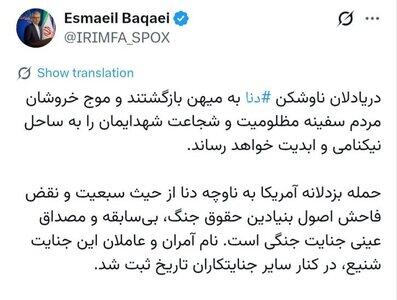  بقائی: حمله به ناو دنا مصداق عینی جنایت جنگی است