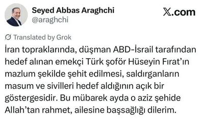 تسلیت عراقچی در پی شهادت شهروند ترکیه در جریان حمله آمریکایی ـ صهیونیستی به ایران
