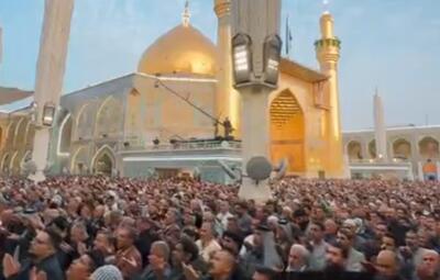  حال‌وهوای زائرین حرم مطهر امیرالمومنین (ع) همزمان با اقامه نماز عید سعید فطر