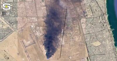  تصاویر ماهواره‌ای از ستون دود در فرودگاه کویت پس از حملات ایران