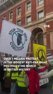  یک میلیون معترض در لندن به خیابان‌ها آمدند تا بزرگترین تظاهرات حمایت از فلسطین در تاریخ بریتانیا را برگزار کنند + فیلم