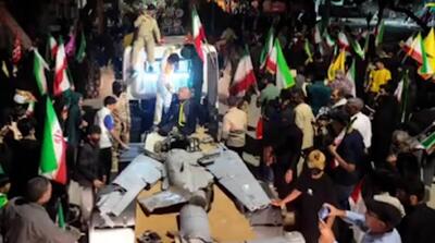  تصاویر نمایش قطعات پهپاد شکار شده آمریکایی