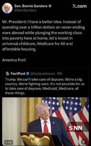  برنی سندرز به ترامپ: به جای جنگ‌های بی‌پایان، روی کاهش فقر تمرکز کن