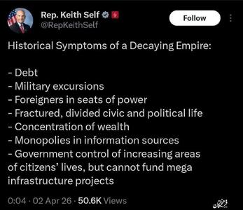  نشانه‌های زوال آمریکا از زبان عضو مجلس نمایندگان این کشور