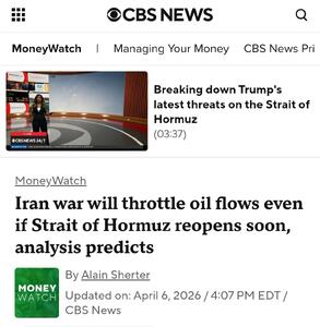  سی‌بی‌اس: حتی اگر تنگهٔ هرمز باز شود، جریان فروش نفت مختل خواهد ماند