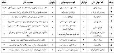  نام کدام خیابان‌ها و میادین تهران تغییر می‌کند؟