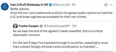  پیام مهم سفارت ایران خطاب به وزیرخارجه انگلیس