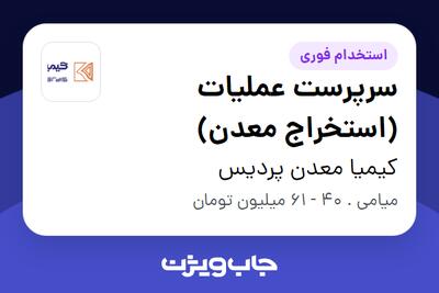  استخدام سرپرست عملیات (استخراج معدن) - آقا در کیمیا معدن پردیس