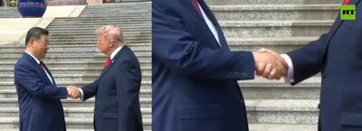  ببینید/ ویدیوی جنجالی از نحوه دست دادن ترامپ با شی جین‌پینگ