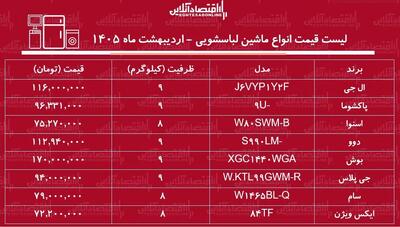  لیست قیمت جدید انواع ماشین لباسشویی ۲۸ اردیبهشت ۱۴۰۵