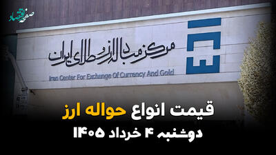  جدیدترین نرخ ارز حواله‌ای امروز دوشنبه ۴ خرداد ۱۴۰۵ + آخرین قیمت حواله دلار، یورو و درهم در مرکز مبادله ارز و طلای ایران