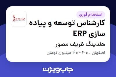  استخدام کارشناس توسعه و پیاده سازی ERP در هلدینگ ظریف مصور