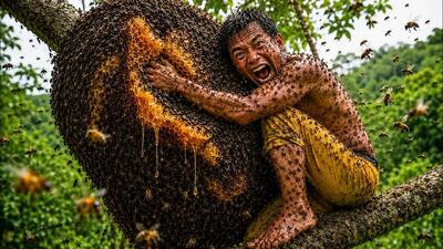  بالا رفتن از یک درخت غول پیکر برای عسل وحشی