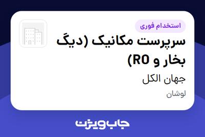 استخدام سرپرست مکانیک (دیگ بخار و RO) در جهان الکل