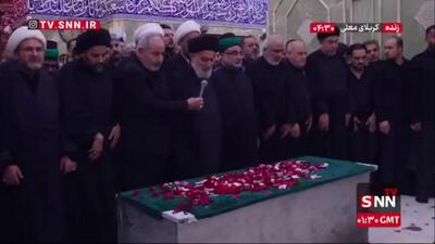 آغاز نماز بر پیکر مطهر رهبر شهید در حرم حضرت عباس (ع)