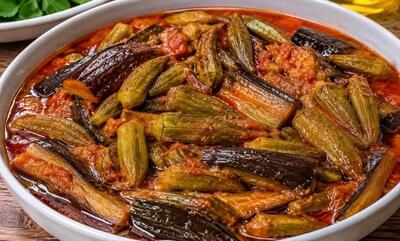 طرز تهیه خوراک بامیه و بادمجان+ فوتوفن خوشمزه شدن
