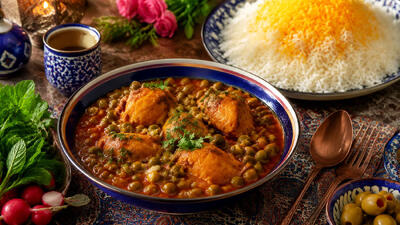 خورشت نخودفرنگی با مرغ؛ یک غذای ساده، خوشرنگ و مقوی برای ناهار خانوادگی